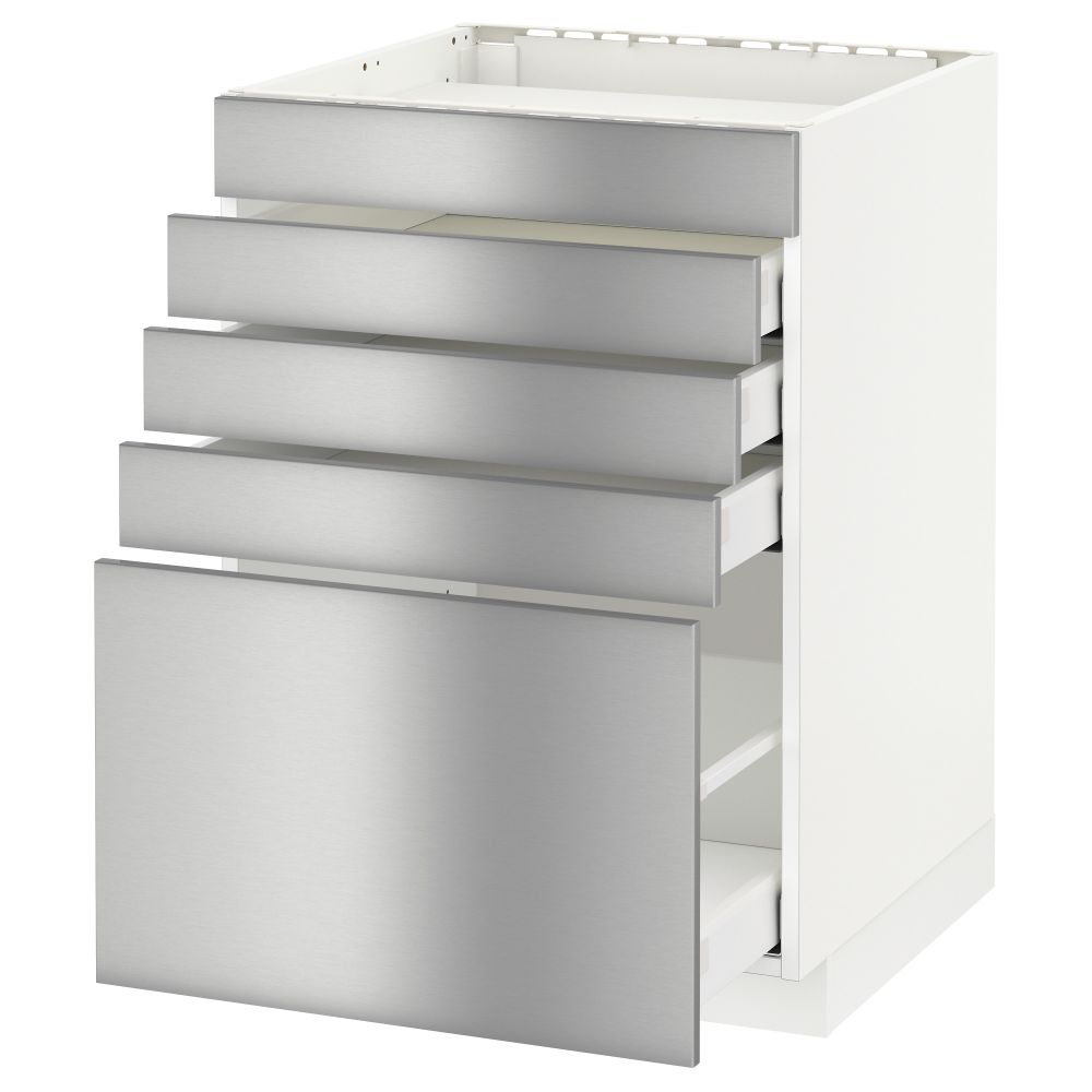 Напольный шкаф для варочной панели, 5 фасадов, 4 ящиков МЕТОД / МАКСИМЕРА, белый, Гревста нержавеющ сталь - схема-чертеж с размерами
