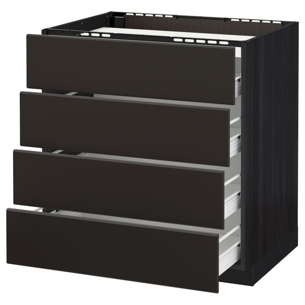 Напольный шкаф, 4 фронтальных панели, 4 ящика МЕТОД / ФОРВАРА, черный, Кунгсбакка антрацит - схема-чертеж с размерами