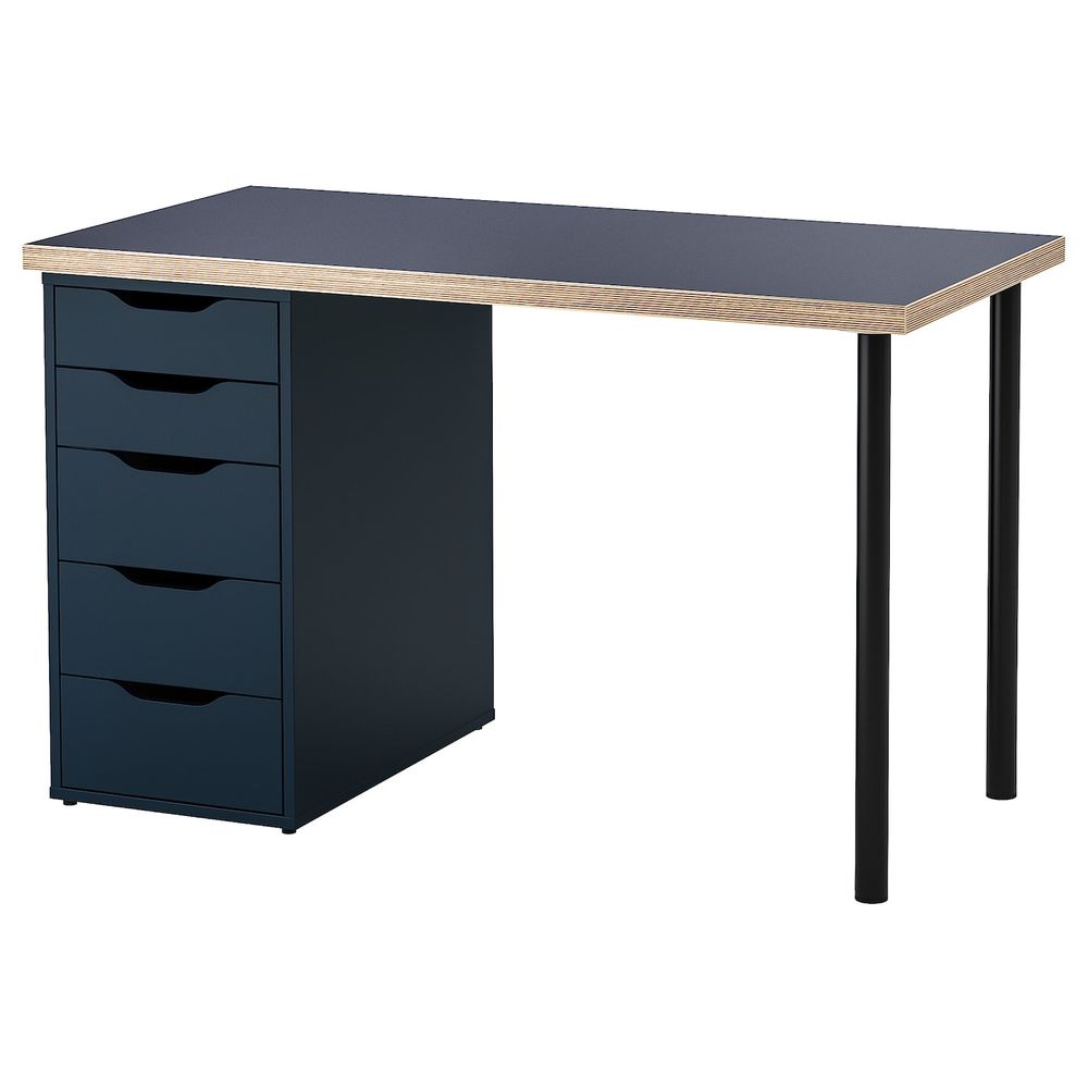 Стол, синий, черный, 120x60 см IKEA ЛИННМОН / АЛЕКС 893.039.75 - фото 1