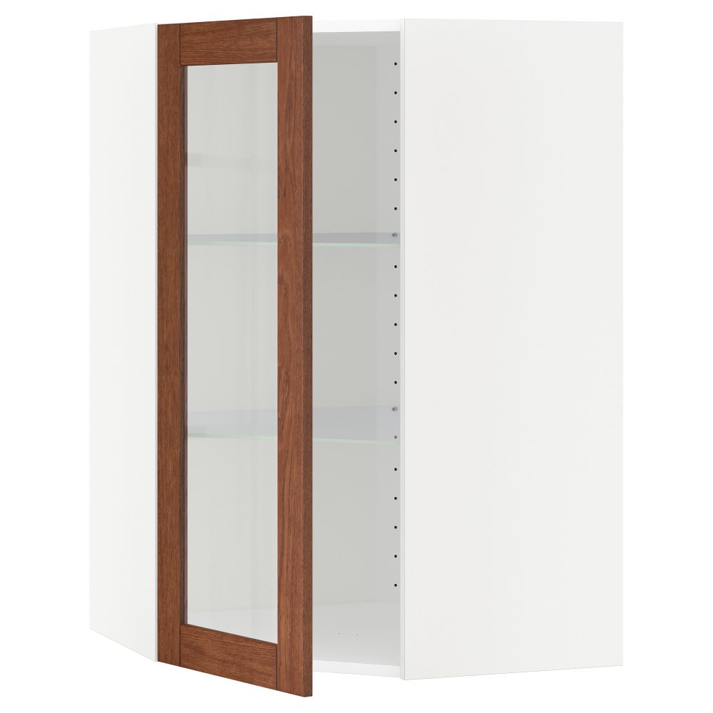 Угловой навесной шкаф с полками, стекляными дверцами МЕТОД, белый, Филипстад коричневый - схема-чертеж с размерами