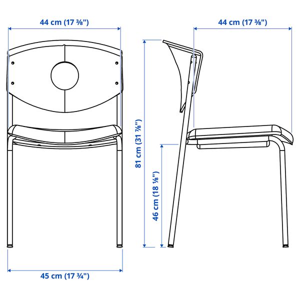 Конференц-стул, черный, черный IKEA STOLJAN 099.074.51 - схема-чертеж с размерами