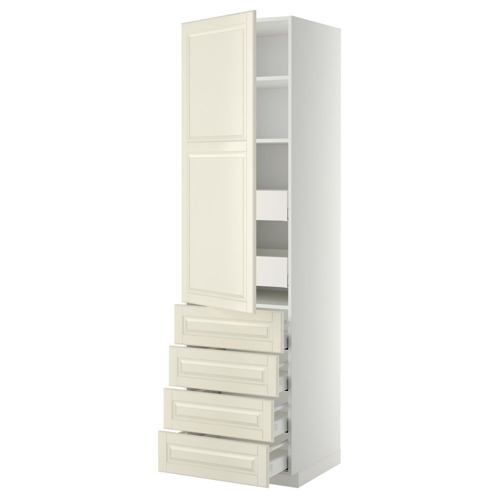 Высокий шкаф с полками/6 ящик, дверцами, 4 фронтальные панели МЕТОД / МАКСИМЕРА, белый, Будбин белый с оттенком - фото 1