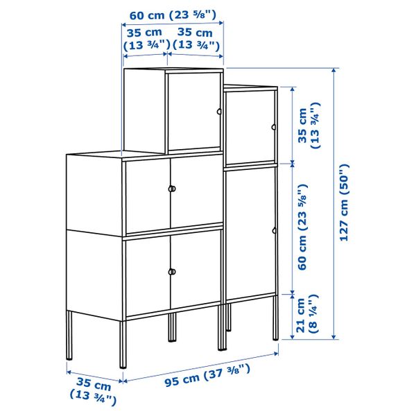 Комбинация для хранения, серый темно-зеленый/красный, оранжевый 95x127 см IKEA ЛИКСГУЛЬТ 692.489.18 - схема-чертеж с размерами