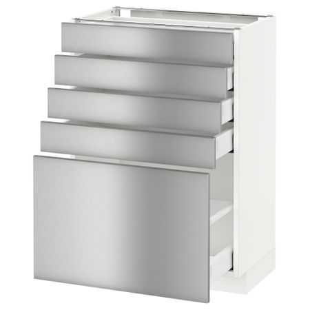 Напольный шкаф с 5 ящиками МЕТОД / МАКСИМЕРА, белый, Гревста нержавеющ сталь