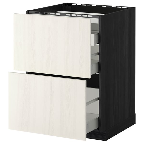 Напольный шкаф, 2 фронтальных панели, 3 ящика МЕТОД / МАКСИМЕРА, черный, Росдаль белый - схема-чертеж с размерами