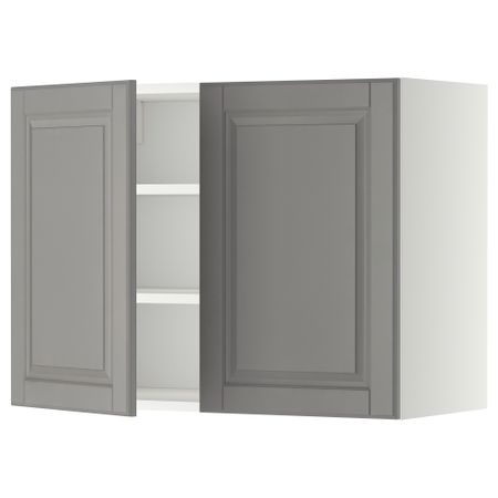 Навесной шкаф с полками, 2 дверцы, белый, Bodbyn серый, 80x60 см IKEA METOD МЕТОД 094.572.31