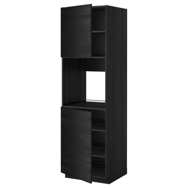 Высокий шкаф для духовки/2дверцы/полки, черный, Тингсрид черный 60x60x200 см IKEA МЕТОД 092.333.64 - схема-чертеж с размерами