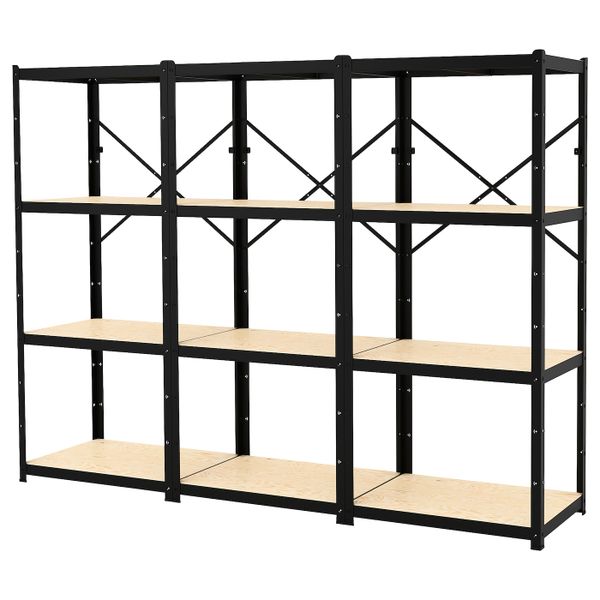 3 секции/полки, черный-дерево 254x55x190 см IKEA BROR БРУР 692.727.05 - фото 2