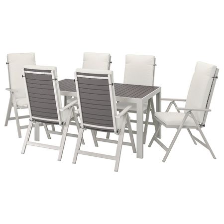 Стол+6кресел,д/сада, темно-серый/ФРЁСЁН/ДУВХОЛЬМЕН бежевый 156x90 см IKEA SJÄLLAND ШЭЛЛАНД 592.667.95