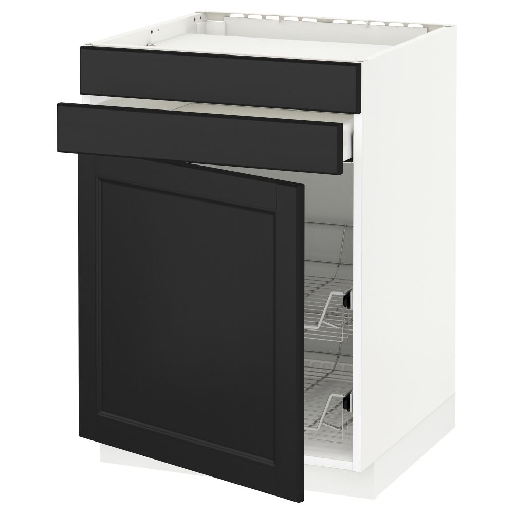 Напольный шкаф для варочной панели, ящик, 2 проволочных корзины МЕТОД / МАКСИМЕРА, белый, Лаксарби черно-коричневый (60x60 см) - схема-чертеж с размерами