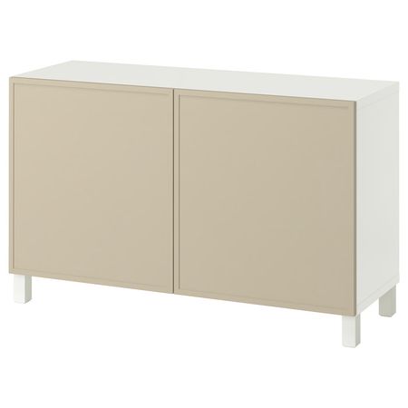 BESTÅ Комбинация для хранения с дверцами - Krukmakare бежевый/Stubbarp белый 120x42x74 см