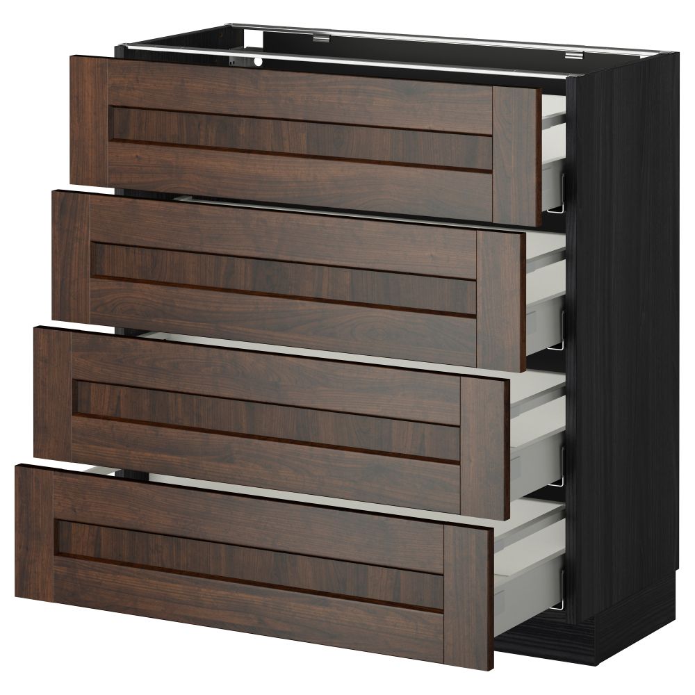 Напольный шкаф 4 фронтальных панели, 4 ящика МЕТОД / МАКСИМЕРА, черный, Эдсерум коричневый - схема-чертеж с размерами