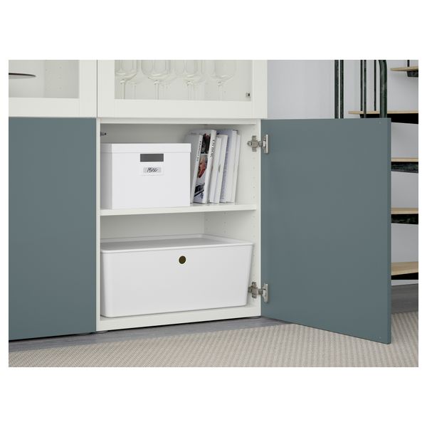 Комбинация для хранения со стеклянными дверцами БЕСТО, белый, Вальвикен серо-бирюзовый, прозрачное стекло (120x40x192 см) - схема-чертеж с размерами