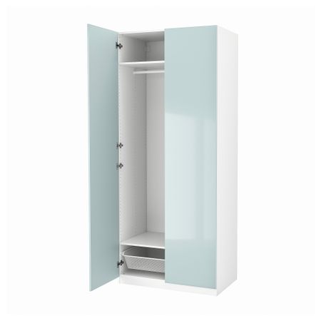 Гардероб, белый, глянцевый, светлый серо-синий, 100x60x236 см IKEA FARDAL ФАРДАЛЬ, PAX ПАКС 894.802.99