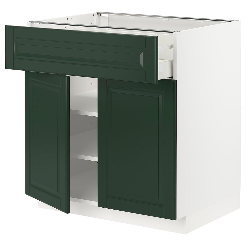 Напольный шкаф + ящик/2дверцы, белый/Будбин темно-зеленый 80x60 см IKEA METOD МЕТОД / MAXIMERA МАКСИМЕРА 393.125.00 - фото 1