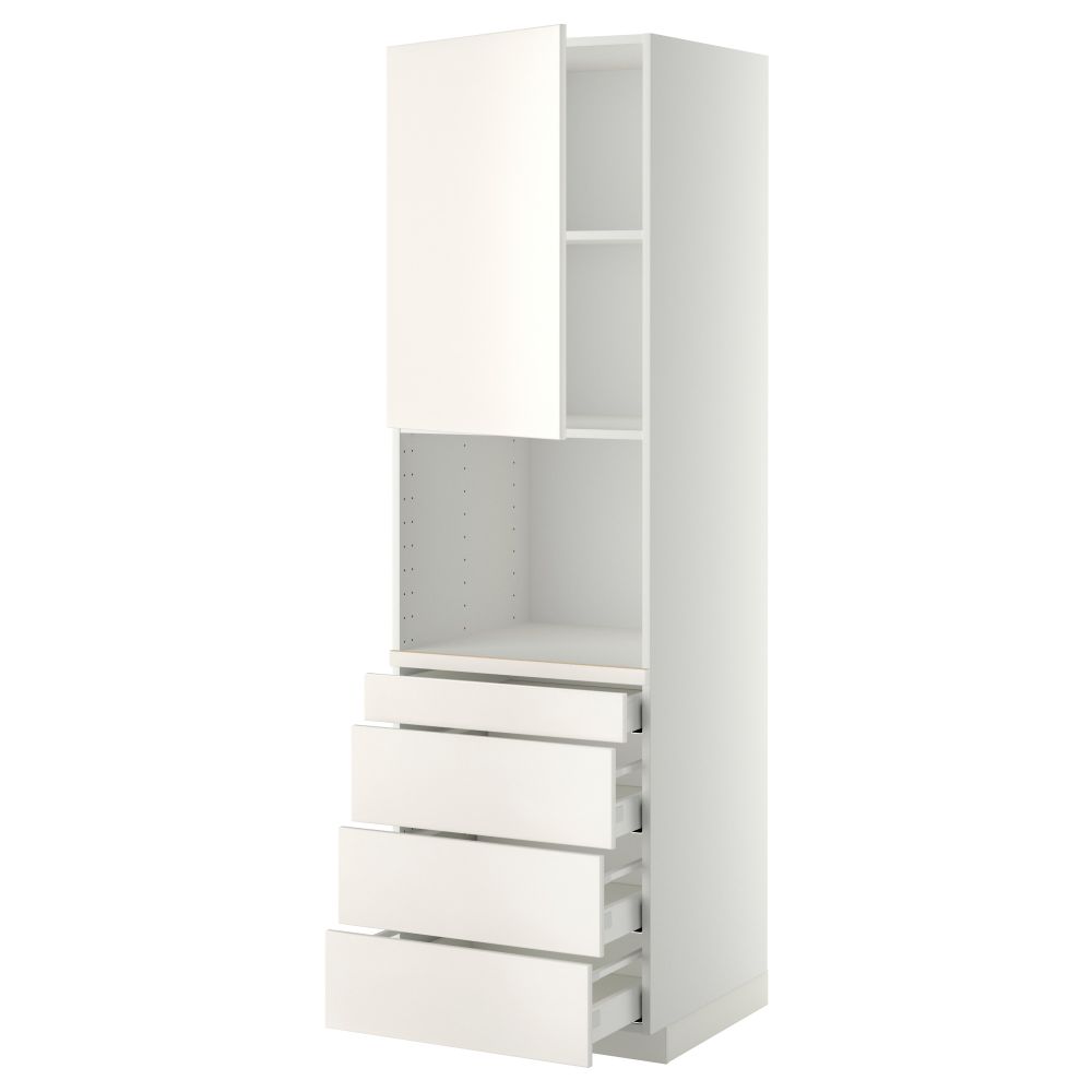 Высокий шкаф для комбинированния СВЧ, 4 ящика МЕТОД / МАКСИМЕРА, белый, Веддинге белый - схема-чертеж с размерами