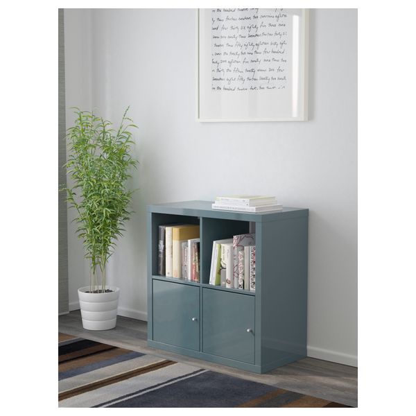 Стеллаж с дверцами КАЛЛАКС, глянцевый серо-бирюзовый (77x77 см) - фото 2