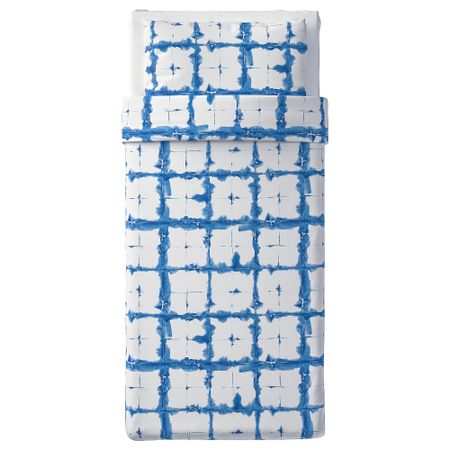 Пододеяльник и 1 наволочка ТЭНКВЭРД, клетчатый орнамент синий (150x200/50x70 см)