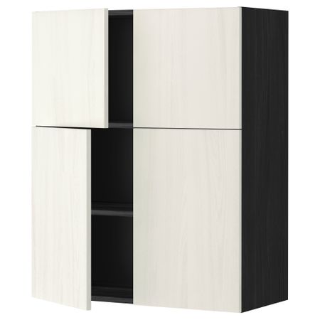 Навесной шкаф с полками, 4 дверцы МЕТОД, черный, Росдаль белый (80x100 см)