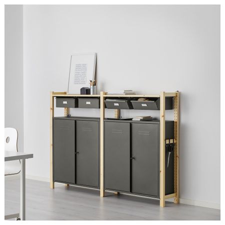 2 секции, полки/шкафы ИВАР, сосна, серый (175x30x124 см)