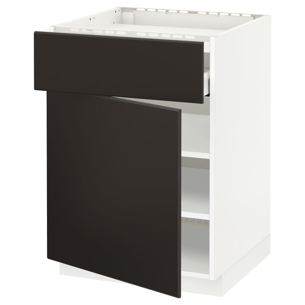 Напольный шкаф для варочной панели, ящик, полка, дверцы МЕТОД / МАКСИМЕРА, белый, Кунгсбакка антрацит (60x60 см) - схема-чертеж с размерами