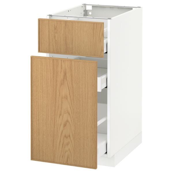 Напольный шкаф, выдвижной секцией, ящик МЕТОД / МАКСИМЕРА, белый, Экестад дуб - схема-чертеж с размерами