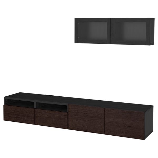 Шкаф для ТВ, комбинированный, стекляные дверцы БЕСТО, черно-коричневый Синдвик, Инвикен черно-коричневый прозрачное стекло - фото 1