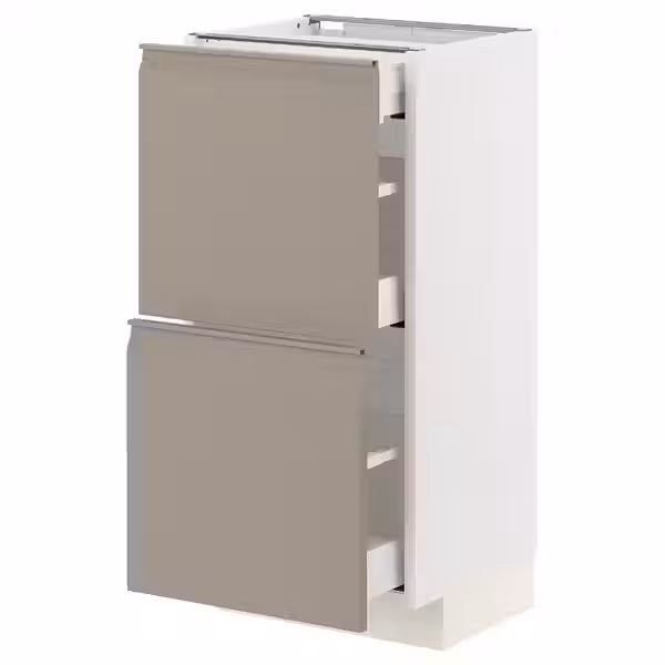 METOD / MAXIMERA Напольный шкаф/2 фасада/3 ящика - белый/Upplöv матовый темно-бежевый 40x37 см - фото 1
