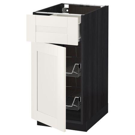 Напольный шкаф с проволочной корзиной, ящиком, дверью МЕТОД / ФОРВАРА, черный, Сэведаль белый