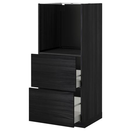 Высокий шкаф с 2 ящиками для/духовки, черный, Тингсрид черный 60x60x140 см IKEA МЕТОД / МАКСИМЕРА 692.370.95
