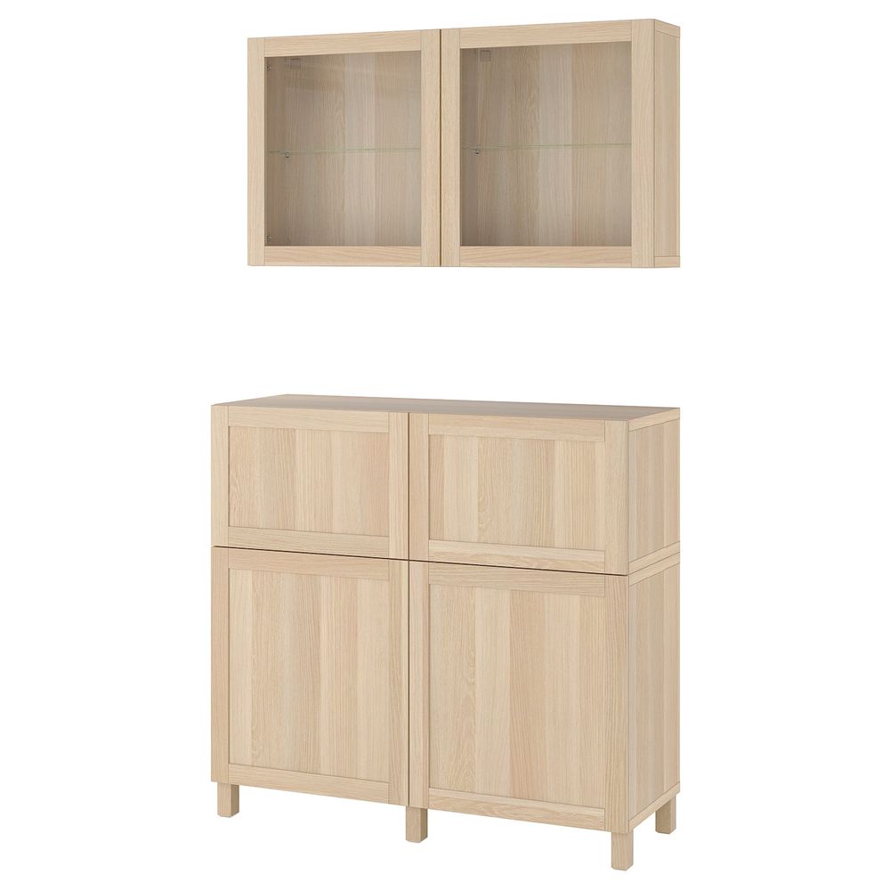 Комбинация для хранения с дверцами/ящ, под беленый дуб/ХАНВИКЕН/СТУББАРП под беленый дуб, прозрачное стелко 120x42x213 см IKEA - фото 1