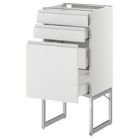Напольный шкаф 3 фронтальных панели, 2 нижних, 2 средних ящика МЕТОД / МАКСИМЕРА, белый, Нодста белый