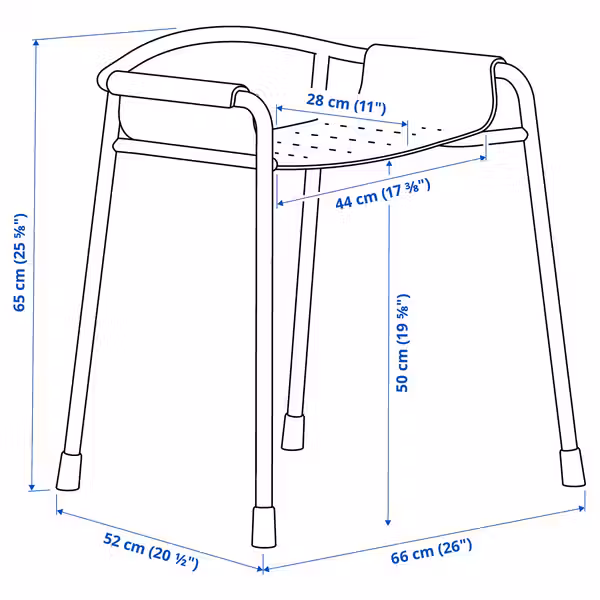 BÄSINGEN БЭСИНГЕН Стул для душа - антрацит - схема-чертеж с размерами