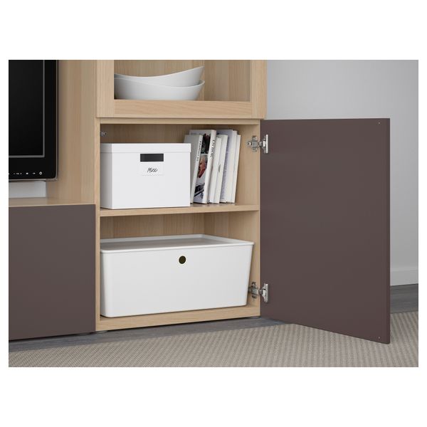 Шкаф для ТВ, комбинированный, стекляные дверцы БЕСТО, под беленый дуб, Вальвикен темно-коричневый, прозрачное стекло (240x40x128 - фото 3