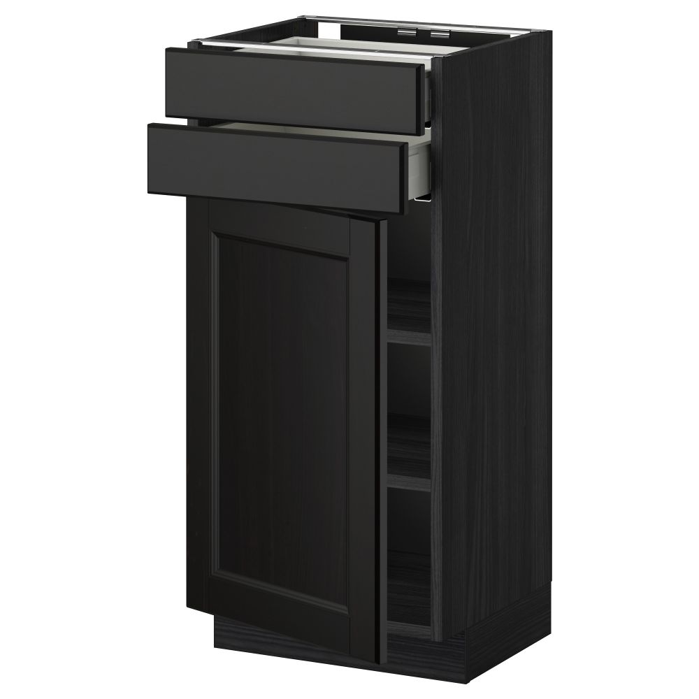 Напольный шкаф с дверцей, 2 ящиками МЕТОД / МАКСИМЕРА, черный, Лаксарби черно-коричневый - схема-чертеж с размерами
