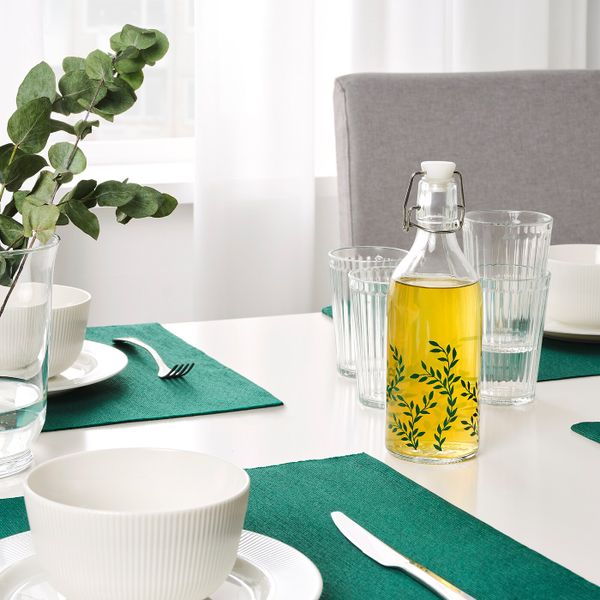 Бутылка с пробкой, прозрачное стекло/с рисунком зеленый 0.5 л IKEA KORKEN КОРКЕН 504.629.70 - схема-чертеж с размерами