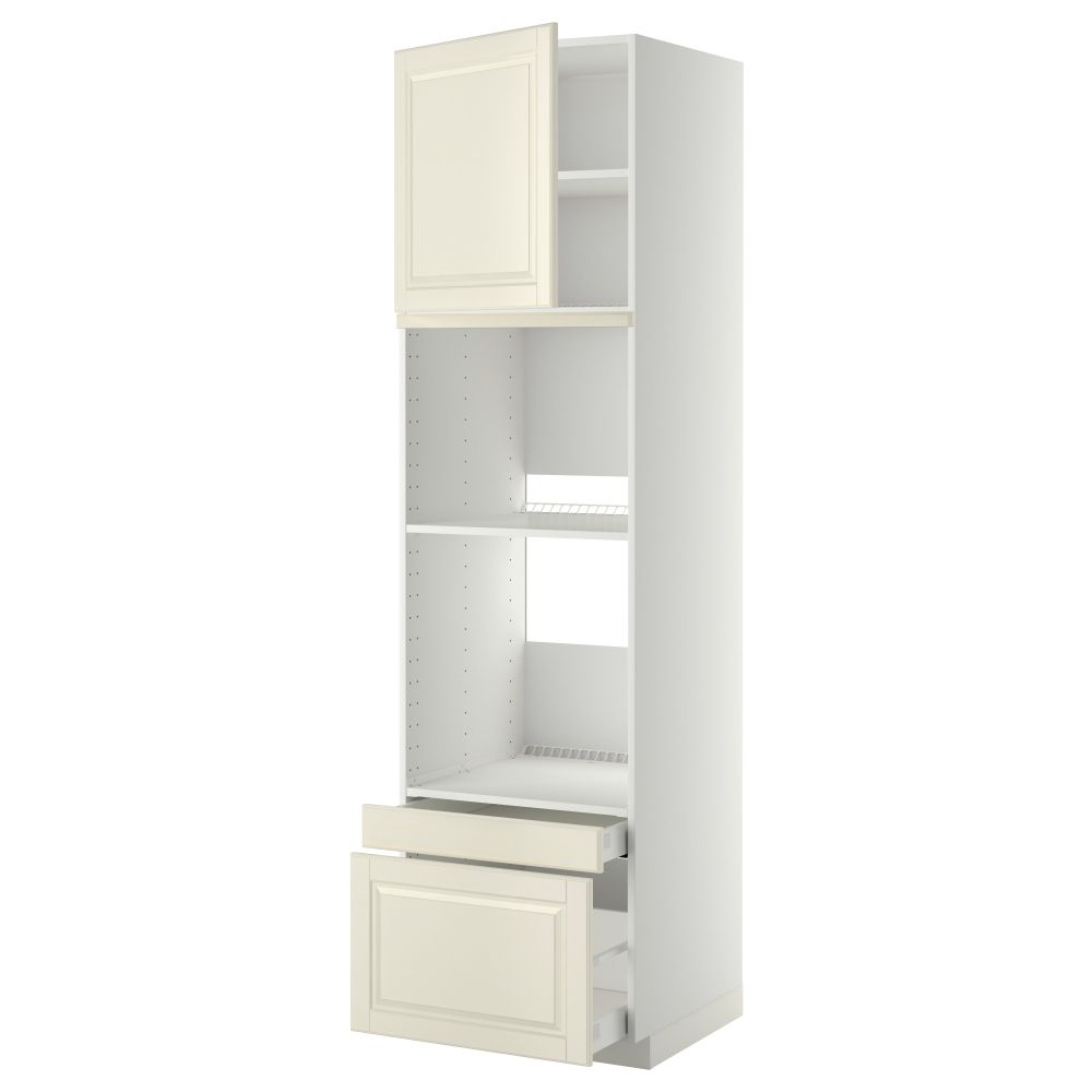 Высокий шкаф для духовки комбинированный, духовка + дверца, 2 ящика МЕТОД / МАКСИМЕРА, белый, Будбин белый с оттенком - фото 1