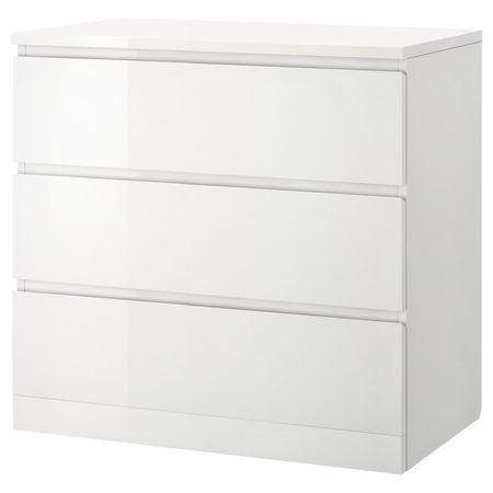 MALM Комод с 3 ящиками - глянцевый белый 80x78 см