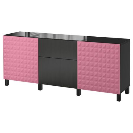 Комбинация для хранения с дверцами/ящиками БЕСТО, Дьюпвикен розовый, Лаппвикен черно-коричневый (180x40x74 см)