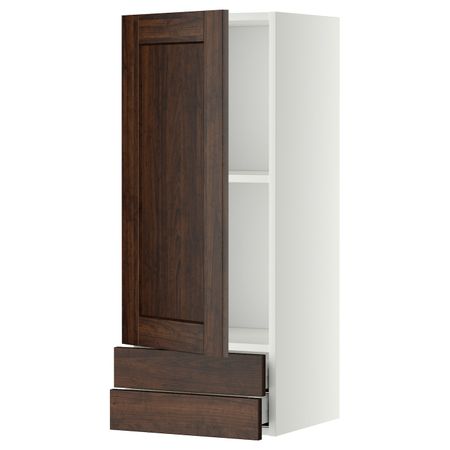 Навесной шкаф с дверцей, 2 ящика, белый/Эдсерум коричневый 40x100 см IKEA METOD МЕТОД / MAXIMERA МАКСИМЕРА 994.446.06
