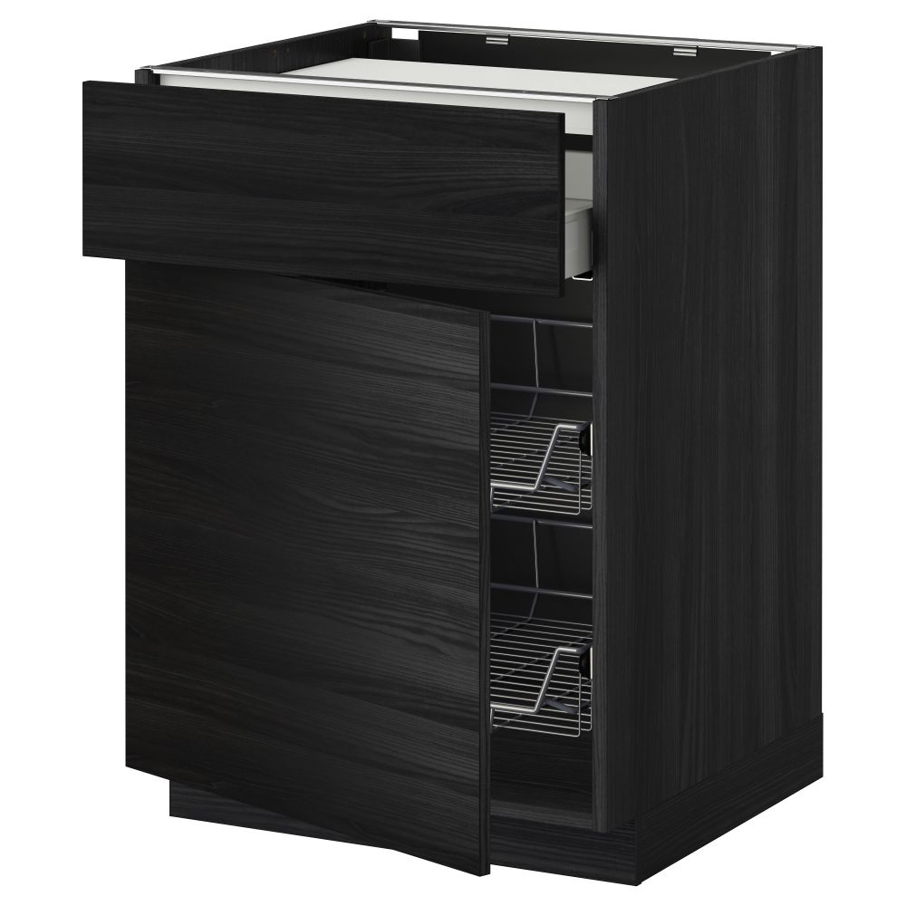 Напольный шкаф для варочной панели, ящик, 2 проволочных корзины МЕТОД / МАКСИМЕРА, черный, Тингсрид черный (60x60 см) - фото 1