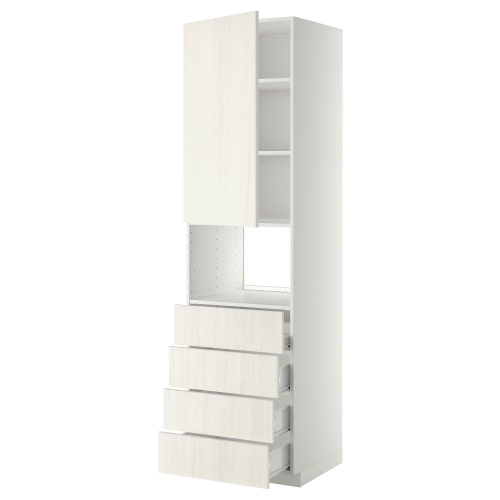 Высокий шкаф для духовки, дверца, 4 ящика МЕТОД / ФОРВАРА, белый, Росдаль белый - схема-чертеж с размерами