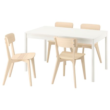 TONSTAD / LISABO Стол и 4 стула - белый с оттенком/ясень 140/196x85 см
