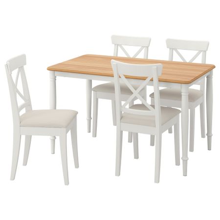 Стол и 4 стула, дубовый шпон белый, Hallarp бежевый, 130x80 см IKEA DANDERYD ДАНДЭРЮД, INGOLF ИНГОЛЬФLF ИНГОЛЬФ 793.887.34