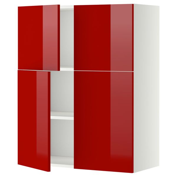 Навесной шкаф с полками, 4 дверцы МЕТОД, белый, Рингульт красный (80x100 см) - схема-чертеж с размерами