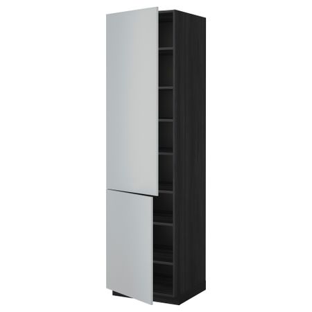 Высокий шкаф с полками, 2 дверцы МЕТОД, черный, Веддинге серый