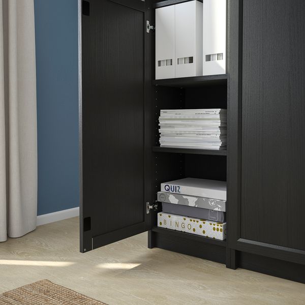 Стеллаж, панельные, стеклянные двери, 120x30x202 см, черно-коричневый, стекло IKEA BILLY БИЛЛИ, OXBERG ОКСБЕРГ 892.817.80 - фото 4