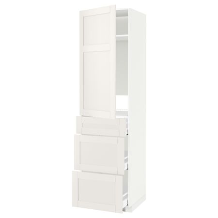 Высокий шкаф для холодильника, с дверцами, 3 ящика МЕТОД / МАКСИМЕРА, белый, Сэведаль белый (60x60x220 см)