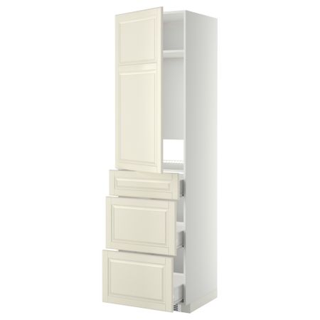 Высокий шкаф для холодильника, с дверцами, 3 ящика МЕТОД / ФОРВАРА, белый, Будбин белый с оттенком (60x60x220 см)