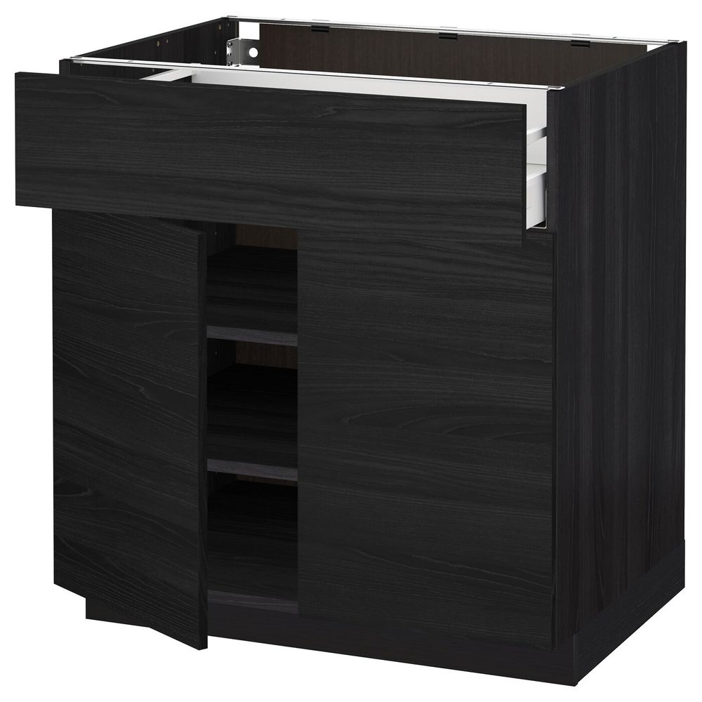 Напольный шкаф + ящик/2дверцы, черный, Тингсрид черный 80x60 см IKEA МЕТОД / МАКСИМЕРА 592.356.62 - схема-чертеж с размерами